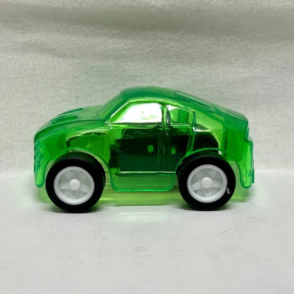 Vintage Pull Back Toy Car Green Clear See Through Body + Rubber Tires EUC